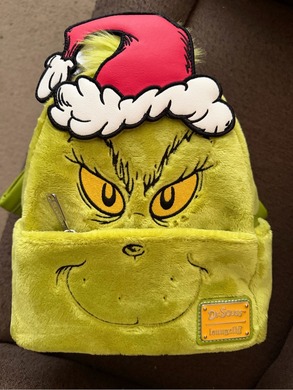 Loungefly Dr. Seuss Grinch Plush Backpack in Lime Green with Red Hat